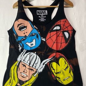 Marvel Tank Top Women’s Size XL Bleached Dyed Black Worn Spider-Man Iron Man EUC